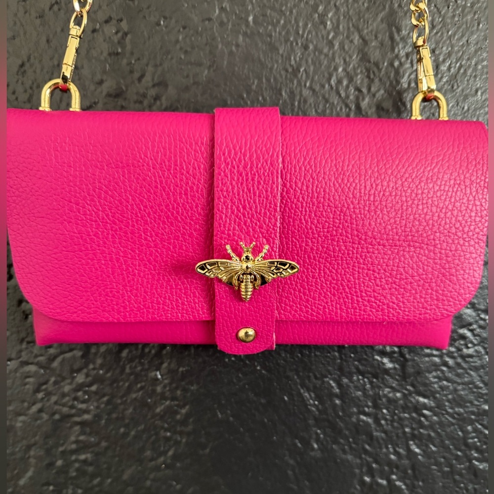 Hot pink and gold chain shoulder strap purse wallet